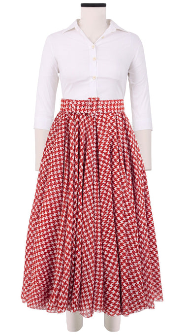 Aster Skirt #1 with Belt Midi Length Cotton Musola (Abstract Dogstooth)