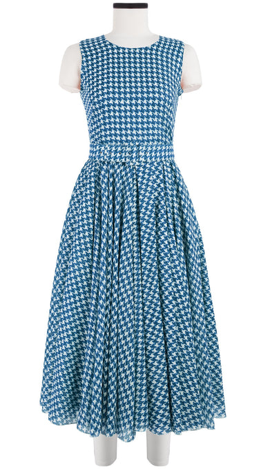 Aster Dress Crew Neck Sleeveless Midi Length Cotton Musola (Abstract Dogstooth)
