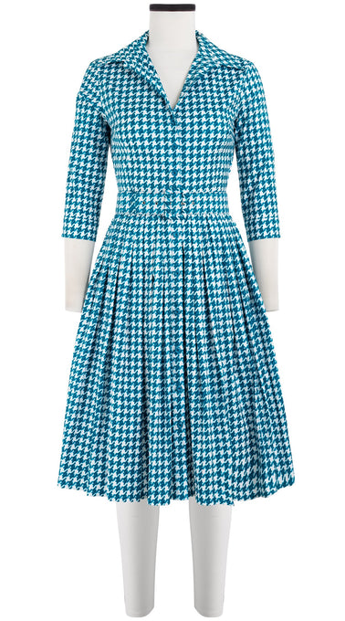 Audrey Dress #2 Shirt Collar 3/4 Sleeve Cotton Stretch (Abstract Dogstooth)