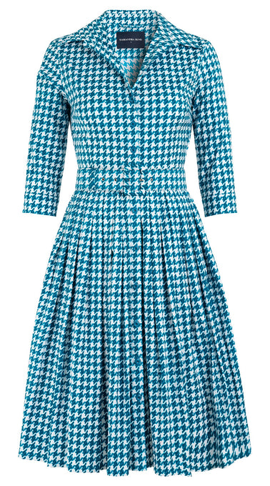 Audrey Dress #2 Shirt Collar 3/4 Sleeve Cotton Stretch (Abstract Dogstooth)