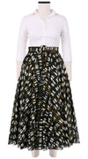 Aster Skirt #1 with Belt Midi Length Cotton Musola (Abstract Kooning)