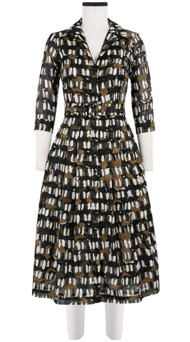Audrey Dress #3 Shirt Collar 3/4 Sleeve Midi Length Cotton Musola (Abstract Kooning)