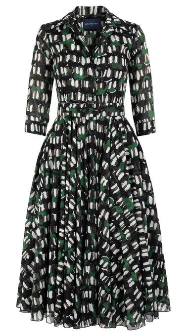 Aster Dress Shirt Collar 3/4 Sleeve Midi Length Cotton Musola (Abstract Kooning)