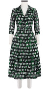 Audrey Dress #3 Shirt Collar 3/4 Sleeve Midi Length Cotton Musola (Abstract Kooning)