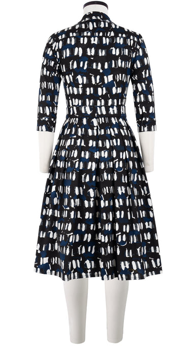Audrey Dress #1 Shirt Collar 3/4 Sleeve Long Length Cotton Stretch (Abstract Kooning)