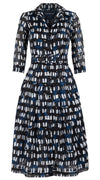 Audrey Dress #3 Shirt Collar 3/4 Sleeve Midi Length Cotton Musola (Abstract Kooning)