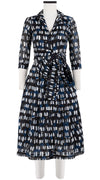 Audrey Dress #3 Shirt Collar 3/4 Sleeve Midi Length Cotton Musola (Abstract Kooning)