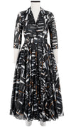 Aster Dress Shirt Collar 3/4 Sleeve Midi Length Cotton Musola (Abstract Vision)