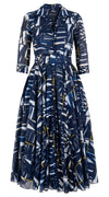 Aster Dress Shirt Collar 3/4 Sleeve Midi Length Cotton Musola (Abstract Vision)