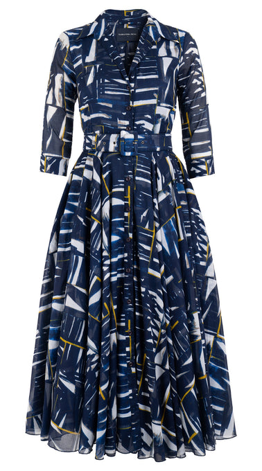 Aster Dress Shirt Collar 3/4 Sleeve Midi Length Cotton Musola (Abstract Vision)
