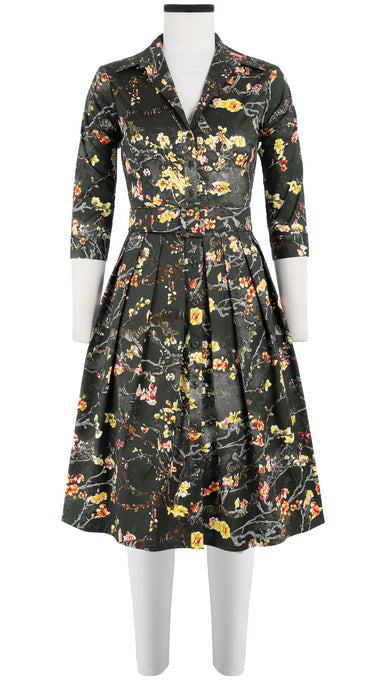 Audrey Dress #1 Shirt Collar 3/4 Sleeve Cotton Stretch (Almond Blossom)