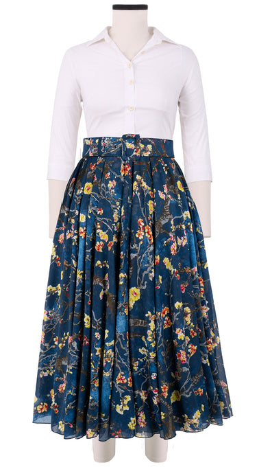 Aster Skirt #1 with Belt Midi Length Cotton Musola (Almond Blossom)