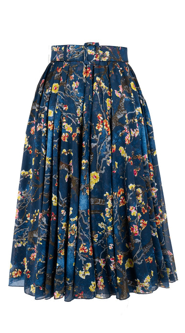 Aster Skirt #1 with Belt Midi Length Cotton Musola (Almond Blossom)