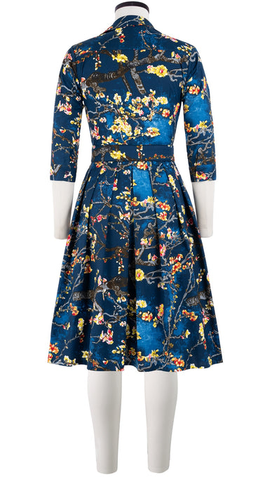Audrey Dress #1 Shirt Collar 3/4 Sleeve Cotton Stretch (Almond Blossom)