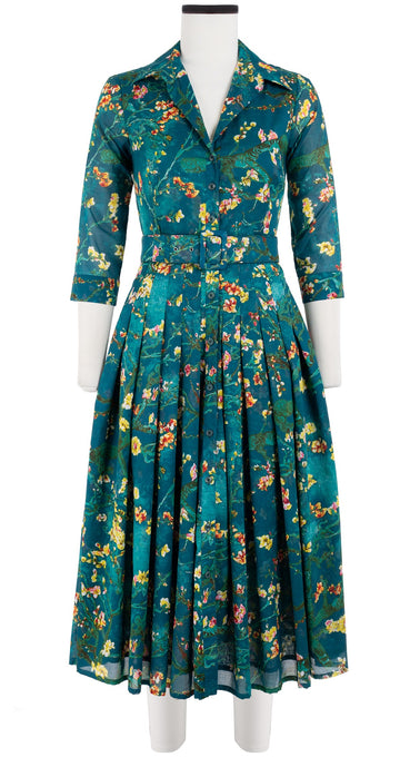 Audrey Dress #4 Shirt Collar 3/4 Sleeve Midi Length Cotton Musola (Almond Blossom)