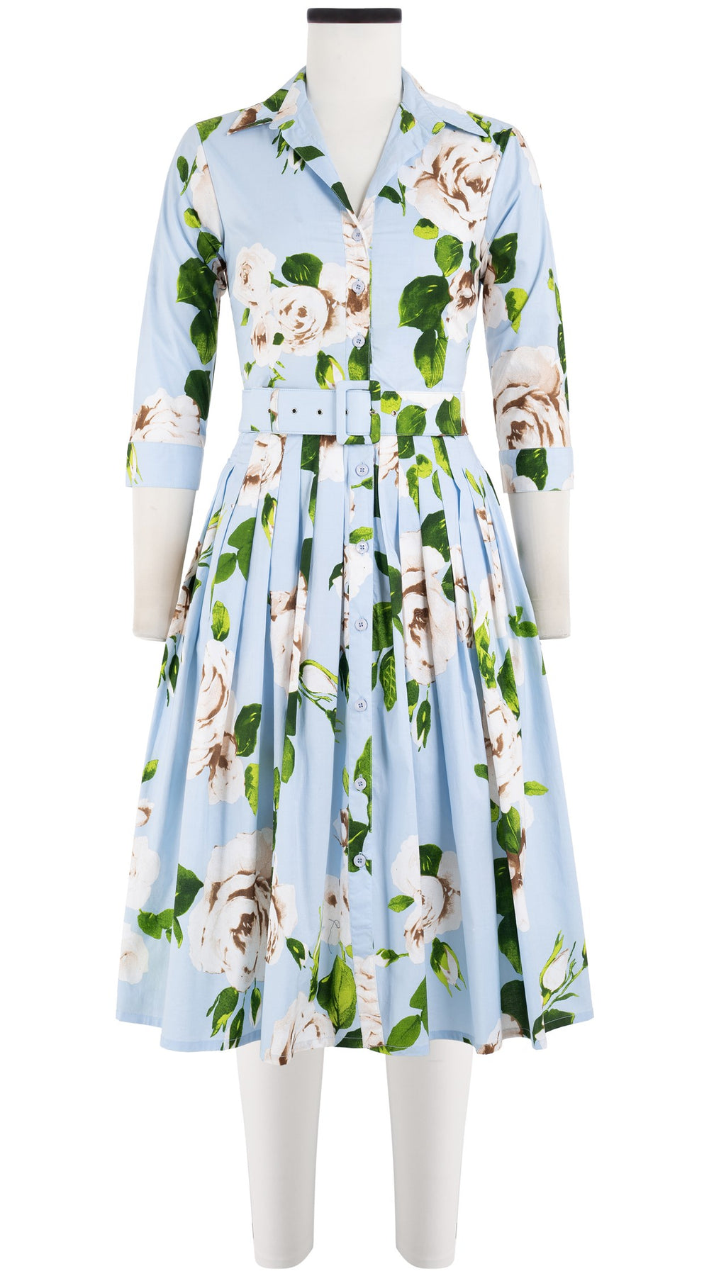 Audrey Dress #2 Shirt Collar 3/4 Sleeve Long Length Cotton Stretch (Amber Queen)