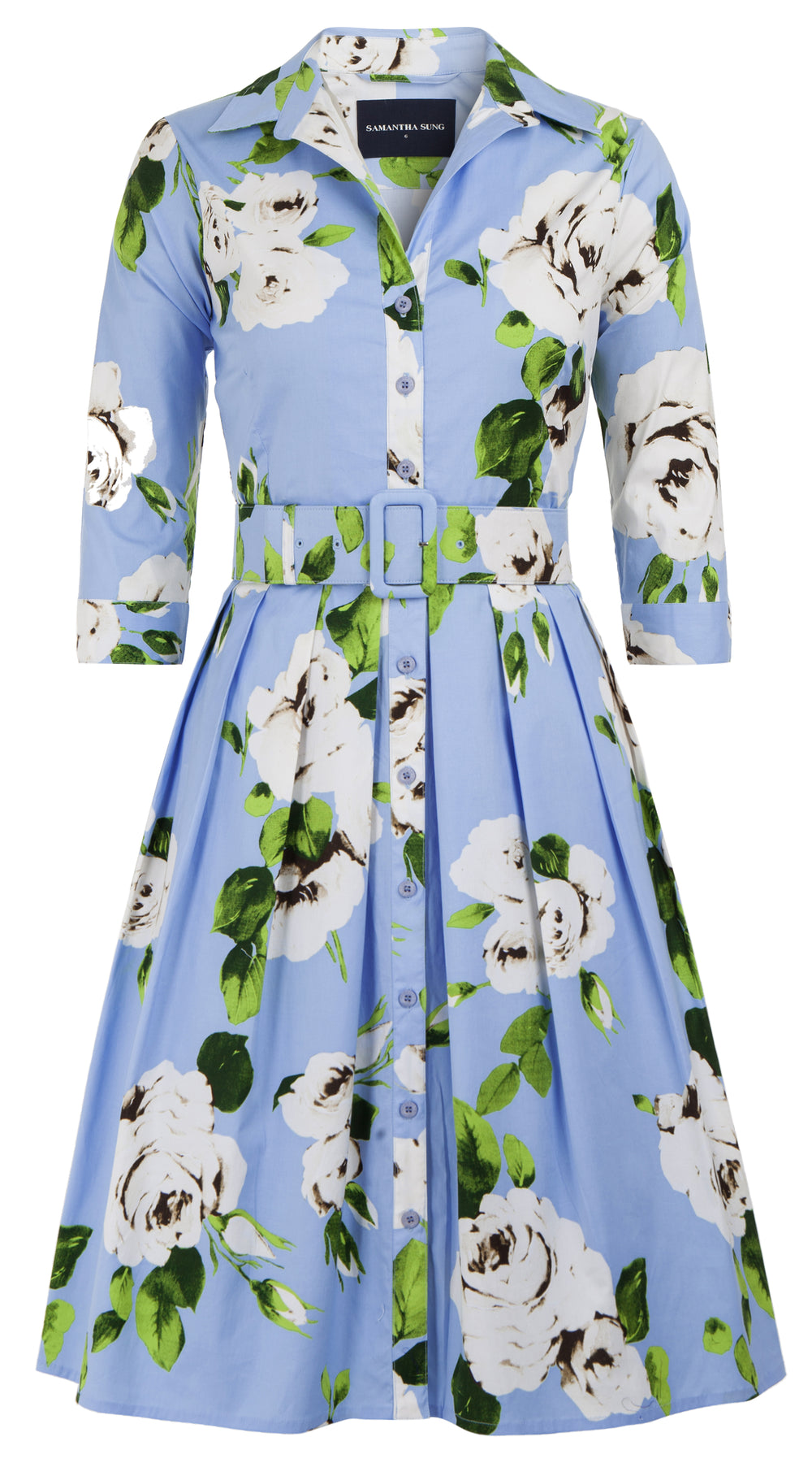 Audrey Dress #1 Shirt Collar 3/4 Sleeve Cotton Stretch (Amber Queen)