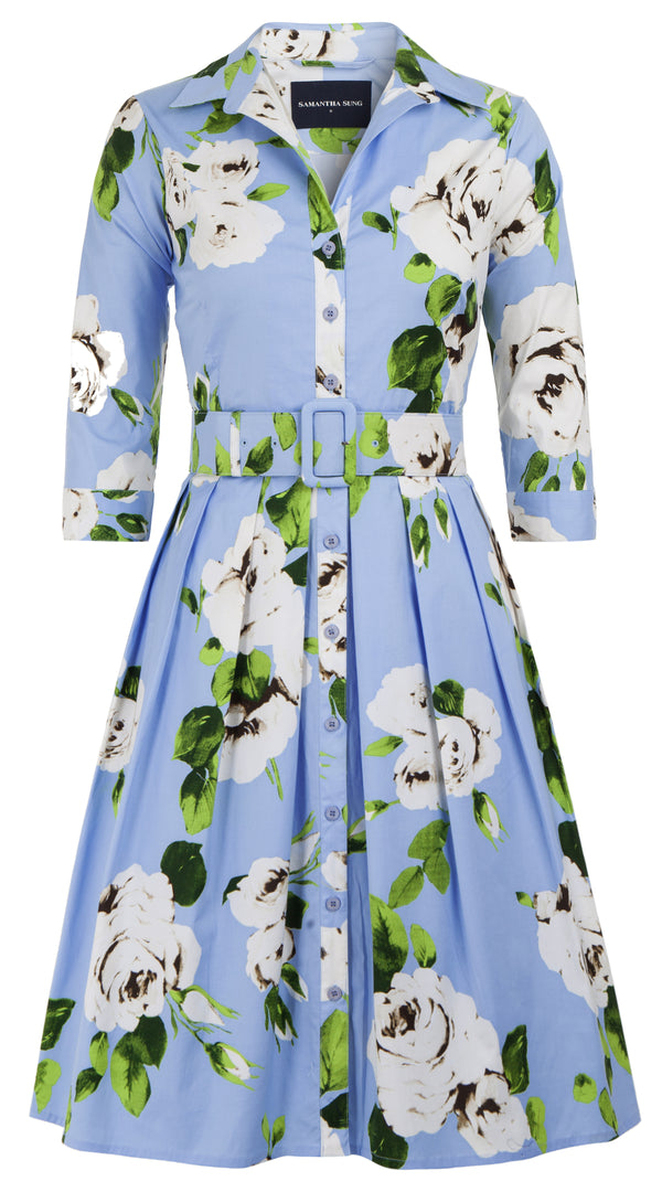 Audrey Dress #1 Shirt Collar 3/4 Sleeve Cotton Stretch (Amber Queen)
