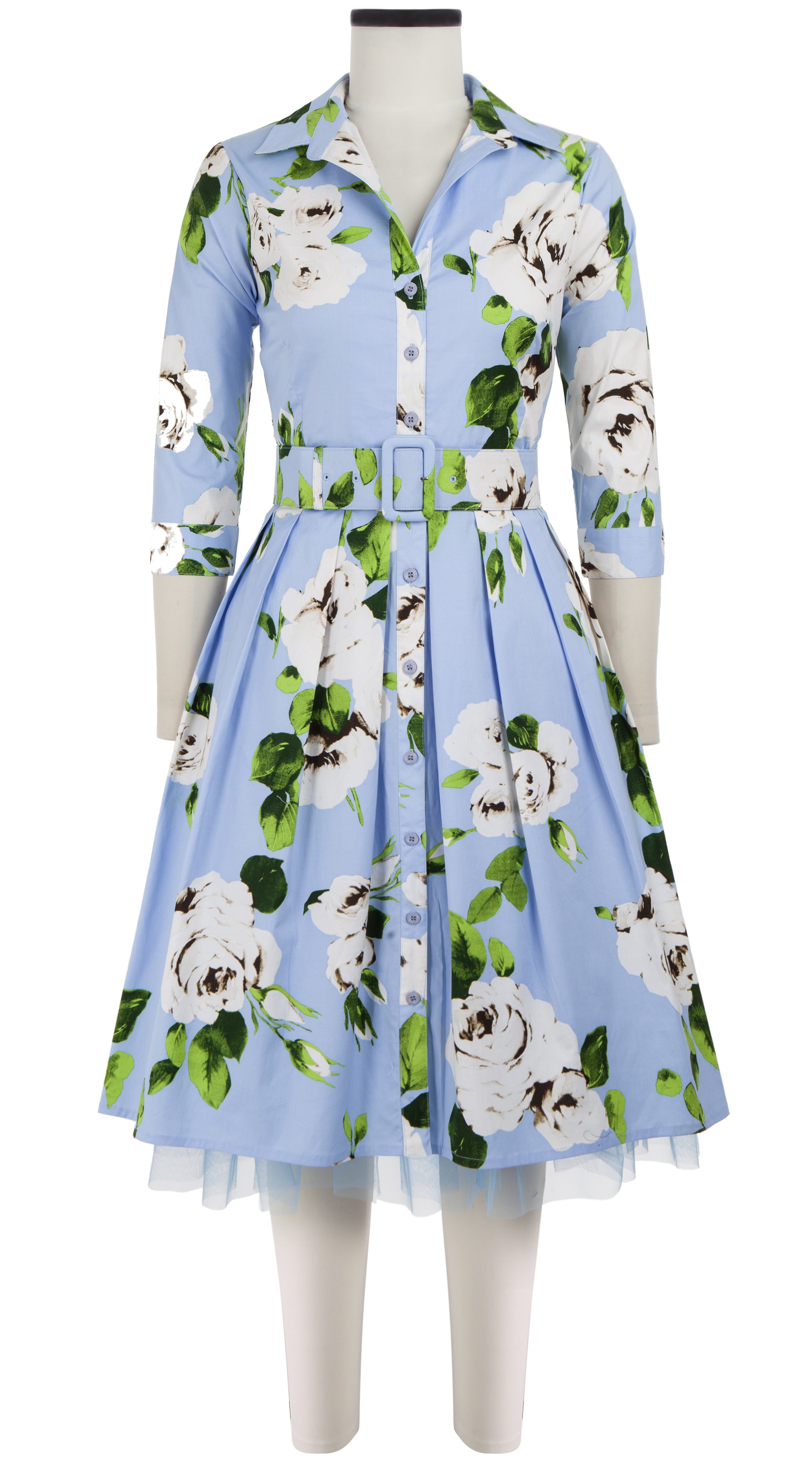 white christmas dresses Audrey Dress #1 Shirt Collar 3/4 Sleeve Cotton Stretch (Amber Queen)