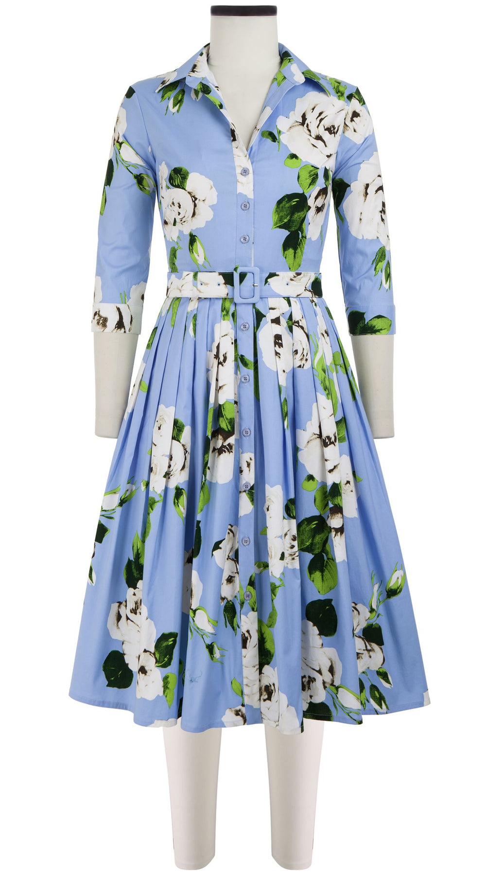 Audrey Dress #2 Shirt Collar 3/4 Sleeve Cotton Stretch (Amber Queen)