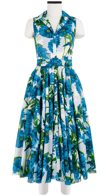 Aster Dress Shirt Collar Sleeveless Midi Length Cotton Musola (Anemon Naples All Over)