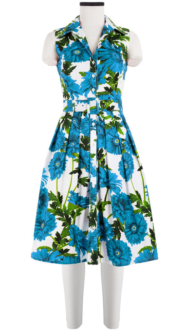 Audrey Dress #1 Shirt Collar Sleeveless Cotton Stretch (Anemon Naples All Over)
