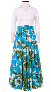 Mia Skirt with Hamilton Belt Maxi Length Cotton Musola (Anemon Naples All Over)