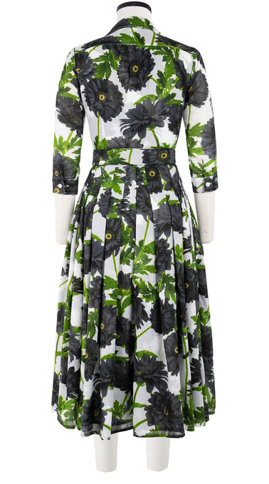 Audrey Dress #4 Shirt Collar 3/4 Sleeve Midi Length Cotton Musola (Anemon Naples All Over)