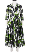 Audrey Dress #4 Shirt Collar 3/4 Sleeve Midi Length Cotton Musola (Anemon Naples All Over)