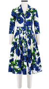 Audrey Dress #2 Shirt Collar 3/4 Sleeve Long Length Cotton Stretch (Anemon Naples All Over)
