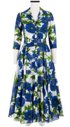 Aster Dress Shirt Collar 3/4 Sleeve Midi Plus Length Cotton Musola (Anemon Naples All Over)