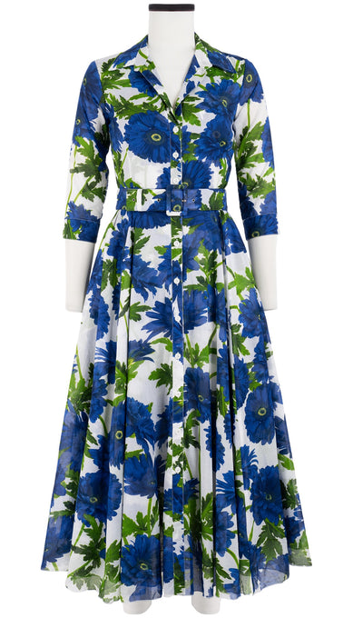 Aster Dress Shirt Collar 3/4 Sleeve Midi Plus Length Cotton Musola (Anemon Naples All Over)