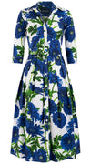 Audrey Dress #1 Shirt Collar 3/4 Sleeve Midi Length Cotton Stretch (Anemon Naples All Over)