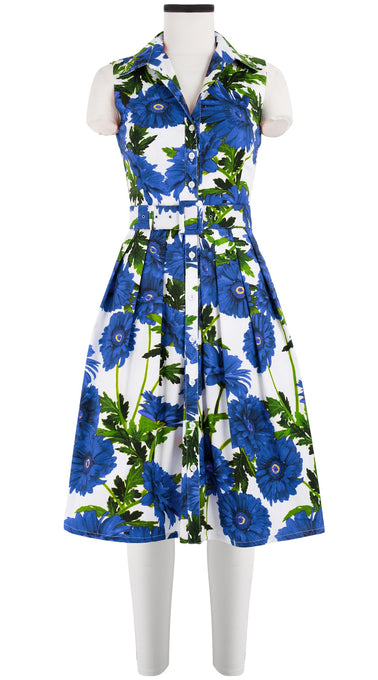 Audrey Dress #1 Shirt Collar Sleeveless Cotton Stretch (Anemon Naples All Over)