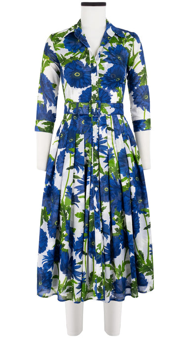 Audrey Dress #4 Shirt Collar 3/4 Sleeve Midi Length Cotton Musola (Anemon Naples All Over)