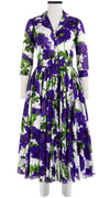 Aster Dress Shirt Collar 3/4 Sleeve Midi Length Cotton Musola (Anemon Naples All Over)