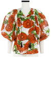 Anastasia Blouse #1 Crew Neck Slit 3/4 Puff Sleeve Cotton Musola (Anemon Naples All Over)