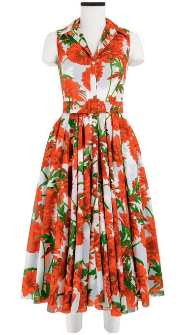 Aster Dress Shirt Collar Sleeveless Midi Length Cotton Musola (Anemon Naples All Over)