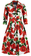 Audrey Dress #1 Shirt Collar 3/4 Sleeve Cotton Stretch (Anemon Naples All Over)