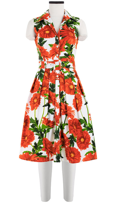 Audrey Dress #1 Shirt Collar Sleeveless Cotton Stretch (Anemon Naples All Over)