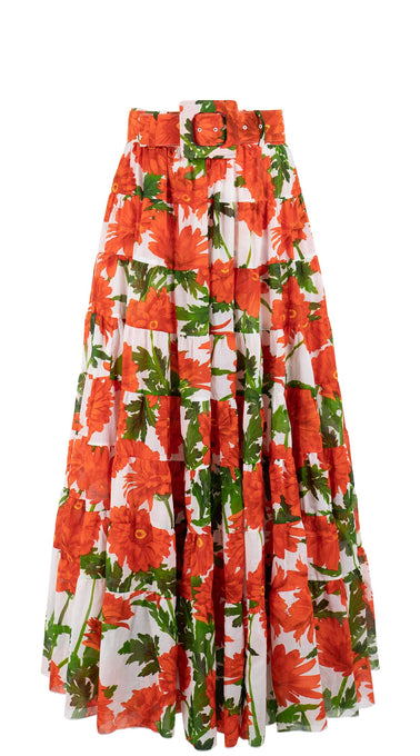 Mia Skirt with Hamilton Belt Maxi Length Cotton Musola (Anemon Naples All Over)