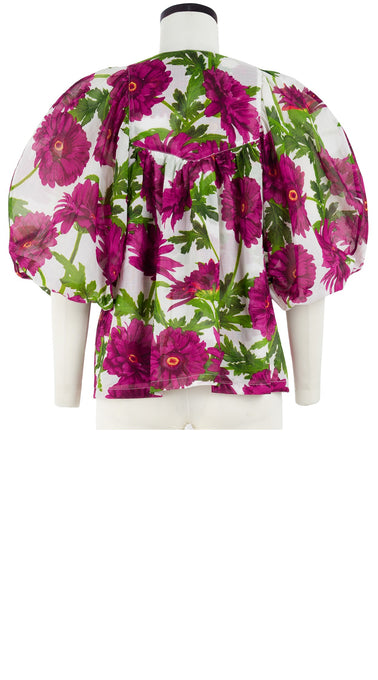 Anastasia Blouse #1 Crew Neck Slit 3/4 Puff Sleeve Cotton Musola (Anemon Naples All Over)