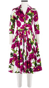 Audrey Dress #2 Shirt Collar 3/4 Sleeve Long Length Cotton Stretch (Anemon Naples All Over)