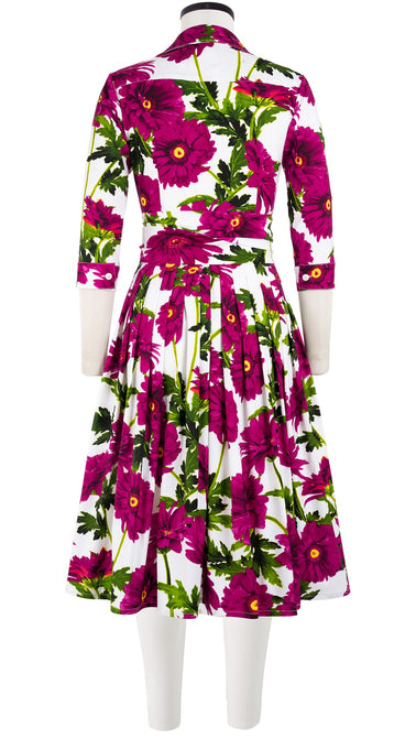 Audrey Dress #2 Shirt Collar 3/4 Sleeve Long Length Cotton Stretch (Anemon Naples All Over)