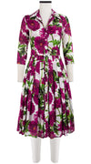 Audrey Dress #4 Shirt Collar 3/4 Sleeve Long Length Cotton Musola (Anemon Naples All Over)