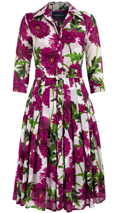 Audrey Dress #4 Shirt Collar 3/4 Sleeve Long Length Cotton Musola (Anemon Naples All Over)