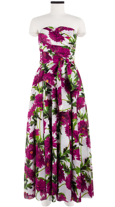 Carol Dress Tube Strapless with Hamilton Belt Maxi Length Cotton Musola (Anemon Naples All Over)