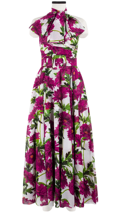 Carol Dress Tube Strapless with Hamilton Belt Maxi Length Cotton Musola (Anemon Naples All Over)
