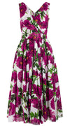 Vivien Dress #1 V Neck Sleeveless Midi Length Cotton Musola (Anemon Naples All Over)