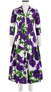 Audrey Dress #1 Shirt Collar 3/4 Sleeve Midi Length Cotton Stretch (Anemon Naples All Over)